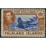 Falkland Islands. 1949 5/- steel blue and buff-brown on thin paper, unmounted mint. SG 161d (£375)/