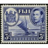 Fiji. 1938-55 3d blue mint with Pl. 2 R4/2 spur on Arms medallion, extensively hinged. SG 257a (£