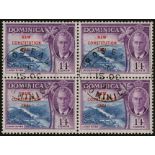 Dominica. 1951 14ct New Constitution used block of four. The lower left stamp shows 'C' in watermark