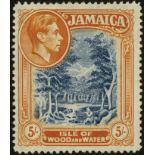 Jamaica. 1941 5/- grey-blue and red-orange line perf 14.15 mint with a little gum loss in places,