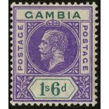 Gambia. 1912 1/6d violet and green mint with R8/3 LP split 'A', benign hinge remainder otherwise