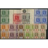 Gambia. 1921-2 set less 1½d in mint blocks of four, the 4/- block with upright watermark, one with