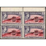 Gibraltar. 1950 6d New Constitution positional block of four, R1-2/2-3, with stamps unmounted,