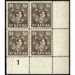 St Lucia. 1938-48 set of seventeen plus all SG-listed perfs and shades, twenty-seven blocks in