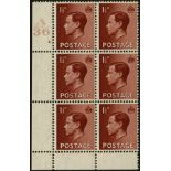 Great Britain. 1936 1½d red-brown KE VIII, A36 Cyl. 4 dot block of six, perf type 2a, unmounted