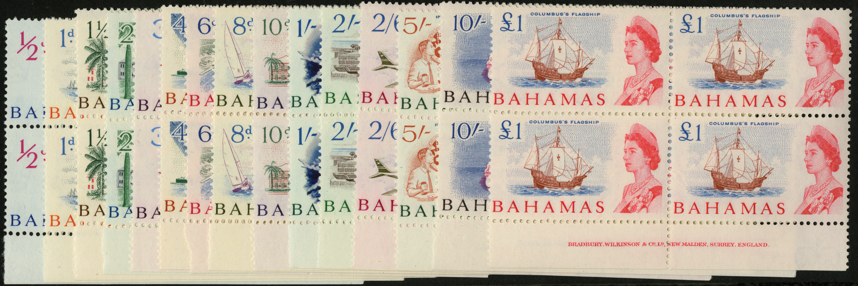 Bahamas. 1965 set of fifteen in unmounted mint imprint blocks of four. SG 247-61 (£200)