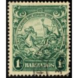 Barbados. 1942 1d green perf 14, fine used, printed double, one impression albino. With RPS