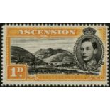 Ascension. 1949 1d black and yellow orange perf 14 mint with R4/4 ÔMountaineerÕ flaw, lightly