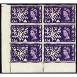 1961 3d Post Office Savings Bank bottom left corner marginal block of 6, the bottom 4 examples