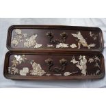 A pair of 19thC Japanese Shibiyama style inlaid drawer fronts with decoration of figures, bird,