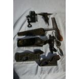 Collection of small wood planes, spoke shaves etc