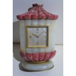 IMHOF 8 day 15 jewel pink figured marble and onyx dressing table clock No. 1125541 matching lot 402