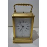 19th/20thC four glass hour repeater alarm carriage clock with white enamel dial height 5.75ins