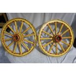 A pair of painted cart wheels, Diameter 30ins