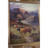 C W Oswald, Highland cattle, oil on canvas, signed, 16 X 12ins