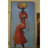 Duke Asidere (b1961-), Negress, Oil on canvass, Signed and dated '99, Inscribed verso, 35 x 18 ins.