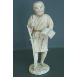 Late 19thC carved ivory figure, "The Scholar", signed to base. Ht. 5.5 ins.
