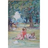From the studio of Alfred John Billingshurst, Girls reading under a tree, watercolour, 15 X 11ins,