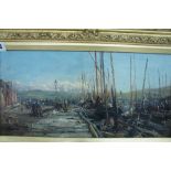 William Edward Webb, Fishing boats Peel Harbour, Isle of Man, Oil on canvas, signed, 8 x 16 ins