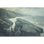 John Holland, Looking towards Peel Castle from White Strand, oil on canvas/on board monochrome,