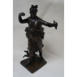 19thC French brown patinated bronze - Diana height 10ins