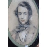 19th Century Manx School, Portrait of a gentleman said to be a Quayle, charcoal and pastel, oval