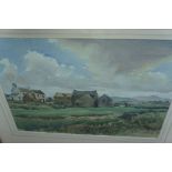 John H Nicholson, Manx farm, Watercolour, Signed, 15 x 21 ins.