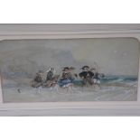 George Bryant Campion, breezy day at the seaside, watercolour, signed, 7 X 13ins