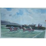 John Beer, The water jump the Grand National 1915, watercolour, signed listing horses 10 X 14ins