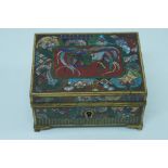 Fine late 19thC Japanese cloisonne trinket box with decoration of birds of paradise, flowers, and