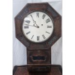 Victorian brass inlaid walnut drop dial clock with octagonal dial