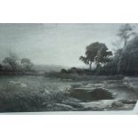 John Holden, Sheep grazing by the Sulby River, charcoal monochrome, signed and dated 1897, 18 x 32