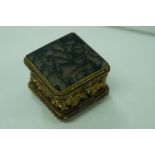 A 19thC pierced ormolu square box with seaweed agate lids both opening 1 3/8ins square