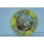 19thC Sevres cabinet plate with scene signed Watteau and marked "Chateau des Tuileries" Sevres