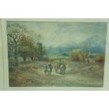 William Manners, figures and horse & cart on a track, watercolour, signed, 7 X 10ins