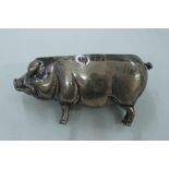 Edwardian silver pig pin cushion Birmingham 1906, maker Robert Pringle & Sons (missing pin cushion)