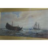 19thC English school, Breaking up, Watercolour, Signed (obscured by mount), 10 x 20 ins.