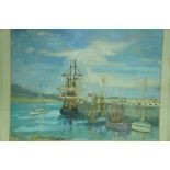 Robert Moore, Square rigger at Port St Mary, Oil on board, Signed label verso, 10 x 12 ins.