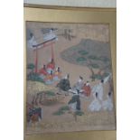 19thC Chinese school, Figures escorting the noble man, watercolour, 9 X 7ins