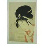 Utamaro Kitagawa, A Beauty, block print, 12 X 7.75ins