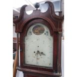 GIII oak and mahogany crossbanded eight day long case clock with painted arch dial - Tamworth