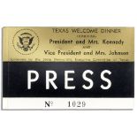 JFK Texas Welcome Dinner Press Badge