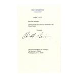 Richard Nixon signed Presidential resignation, dated 9 August 1974. Letter reads in full, ''Dear Mr.