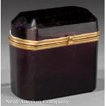 French Amethyst Glass Dresser Box, late 19th c., brass mounts, beveled lid, h. 4 in., w. 4 1/4