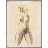 Enrique Alferez (American/New Orleans, 1901-1999), "Standing Female Nude", pen and ink on paper,