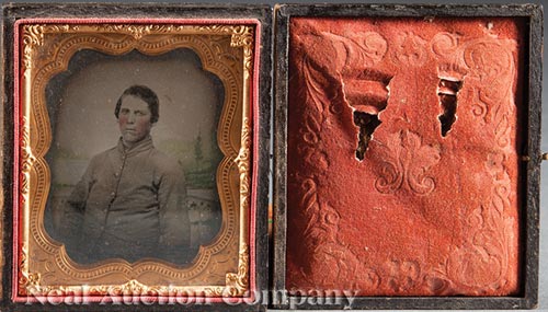 Civil War Sixth Plate Ambrotype of Confederate Soldier in Uniform, descended in the Roman family