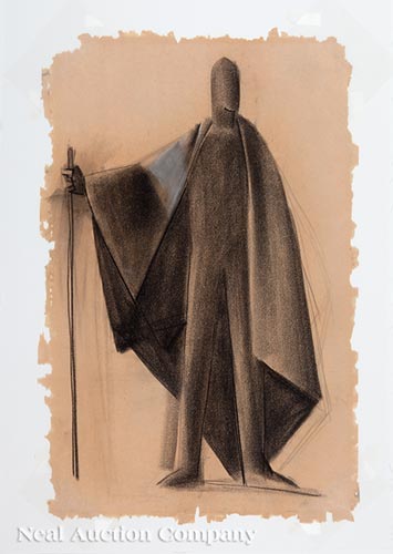 Enrique Alferez (American/New Orleans, 1901-1999), "Knight", charcoal and pencil on paper, signed