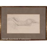 Ellsworth Woodward (American/New Orleans, 1861-1939), "Reclining Female Nude", graphite on board,