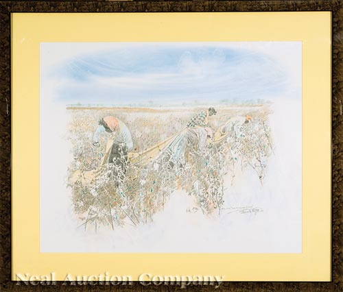 Burny Myrick (American/Louisiana, 20th c.), "Picking Cotton: Study for the Timeless River",