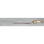 Papal Rapier with Mother-of-Pearl Handle, c. 1880, enameled Maltese cross, foliate etched blade,